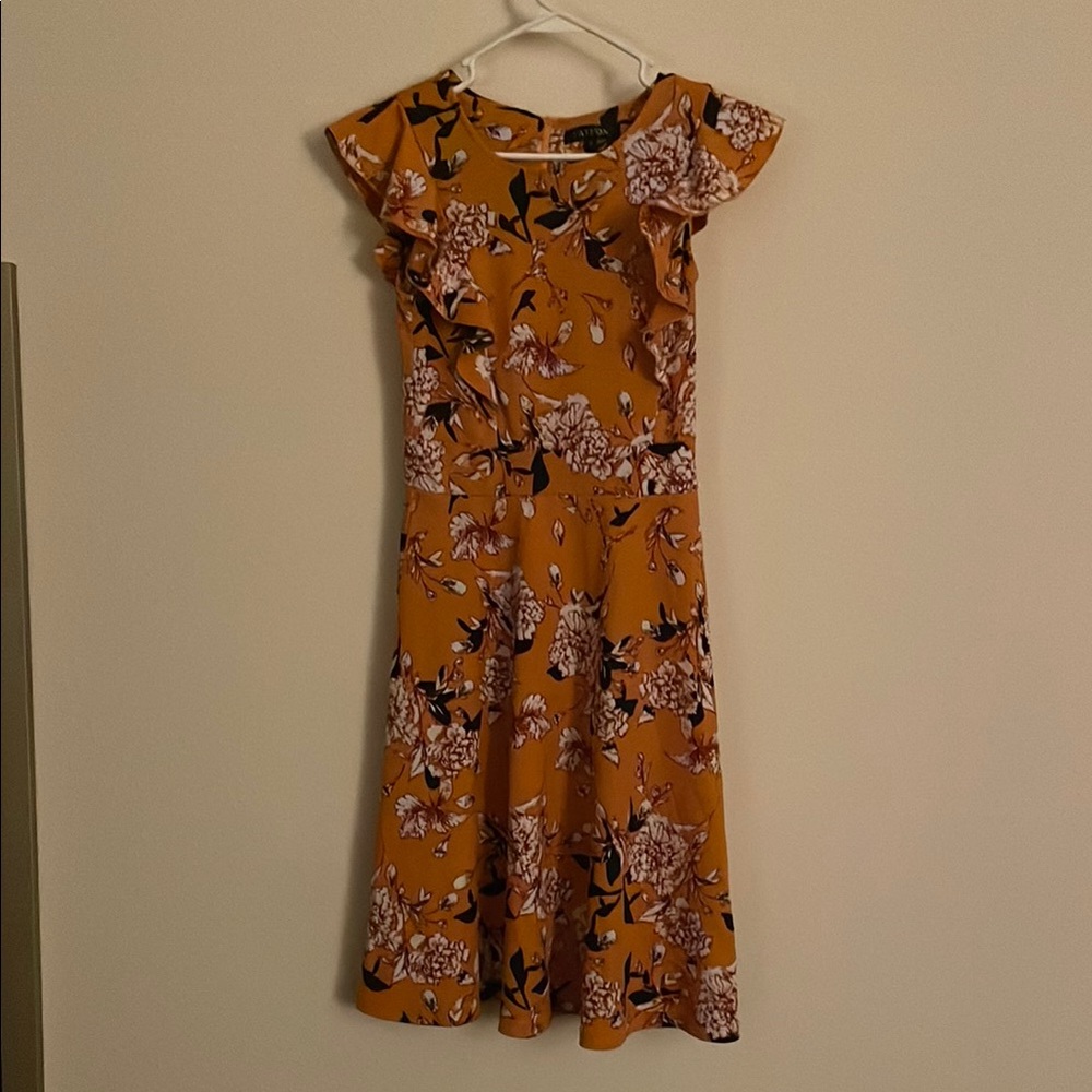 Floral Midi Dress in Mustard and Pink